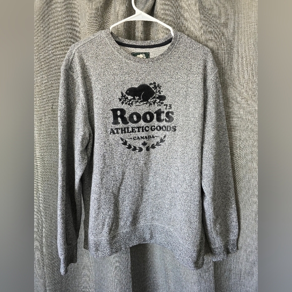 ROOTS Canada Sweatshirt Medium Long Sleeve Pullover Knit Gray Black - Picture 1 of 5